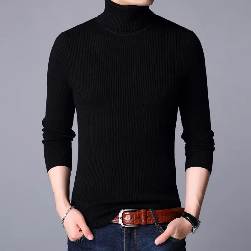 Men Woolen Turtleneck Sweater White Slim Fit - Image 2