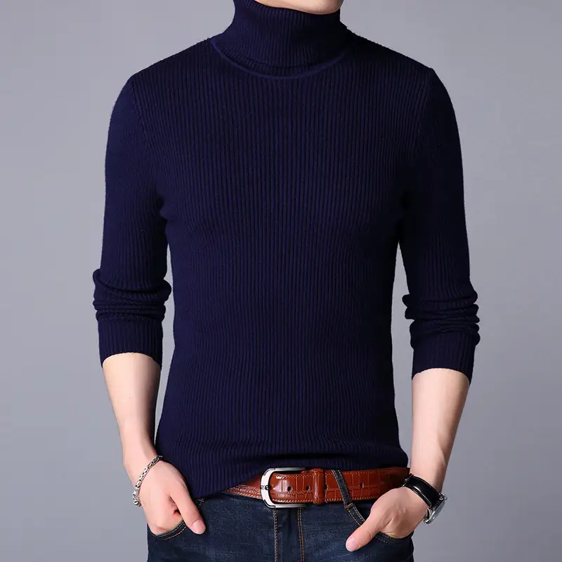 Men Woolen Turtleneck Sweater White Slim Fit - Image 3