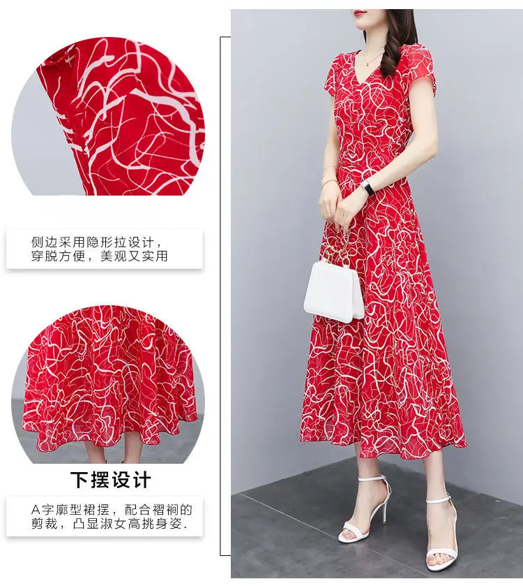2021 Red Floral Gown Dress Large Size Slimming Elegant — feature 5