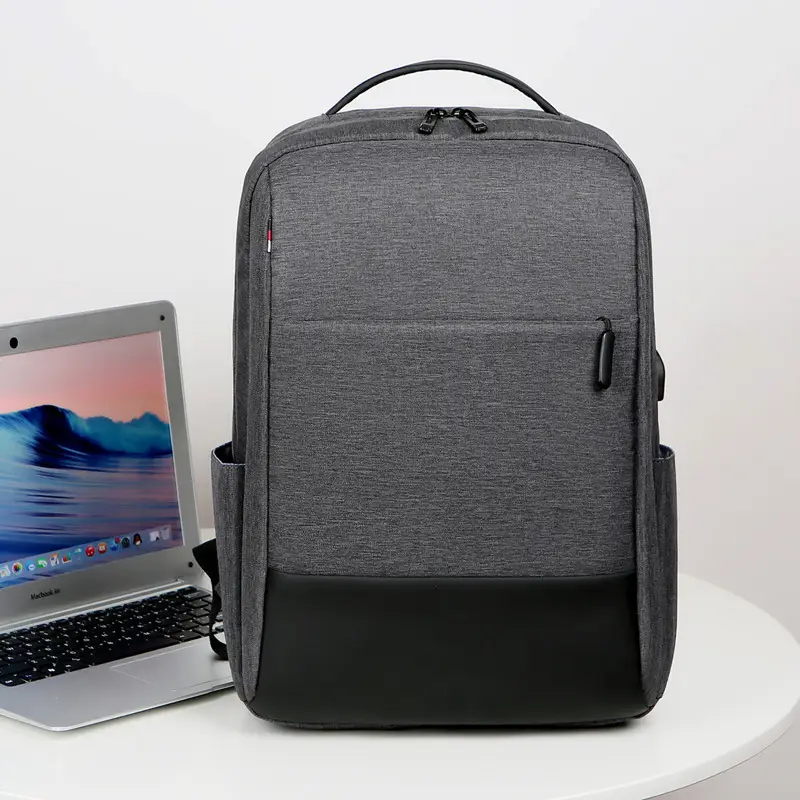 Men's Grey Laptop Backpack with Zip Pocket - Image 5