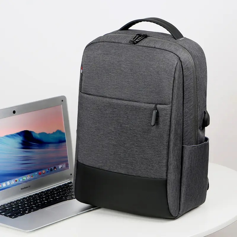 Men's Grey Laptop Backpack with Zip Pocket - Image 3