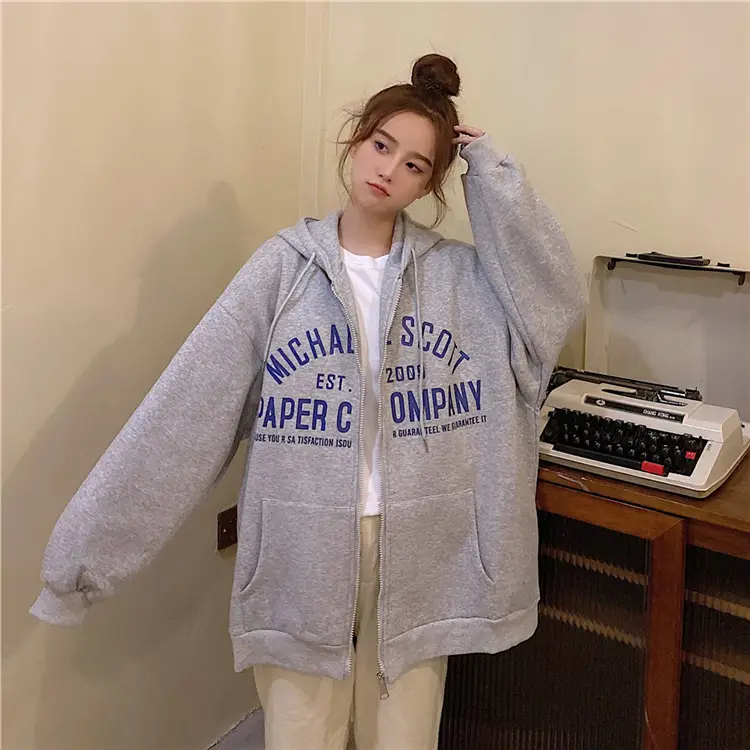 Women Blue Hooded Zipper Jacket Korean Style Loose Fit — feature 46