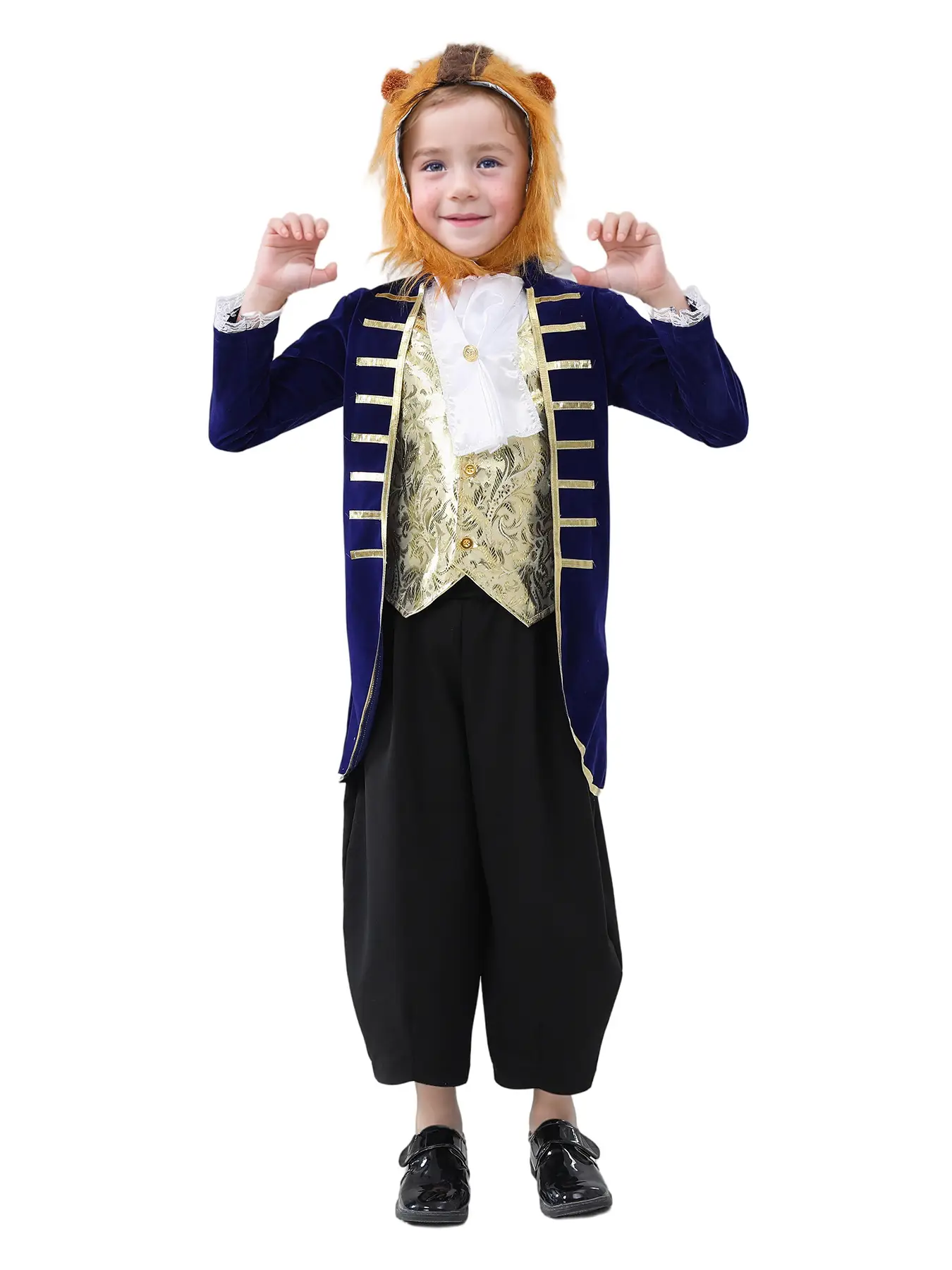 Kids Fairy Tale Cosplay Costume Blue Gold Jumpsuit