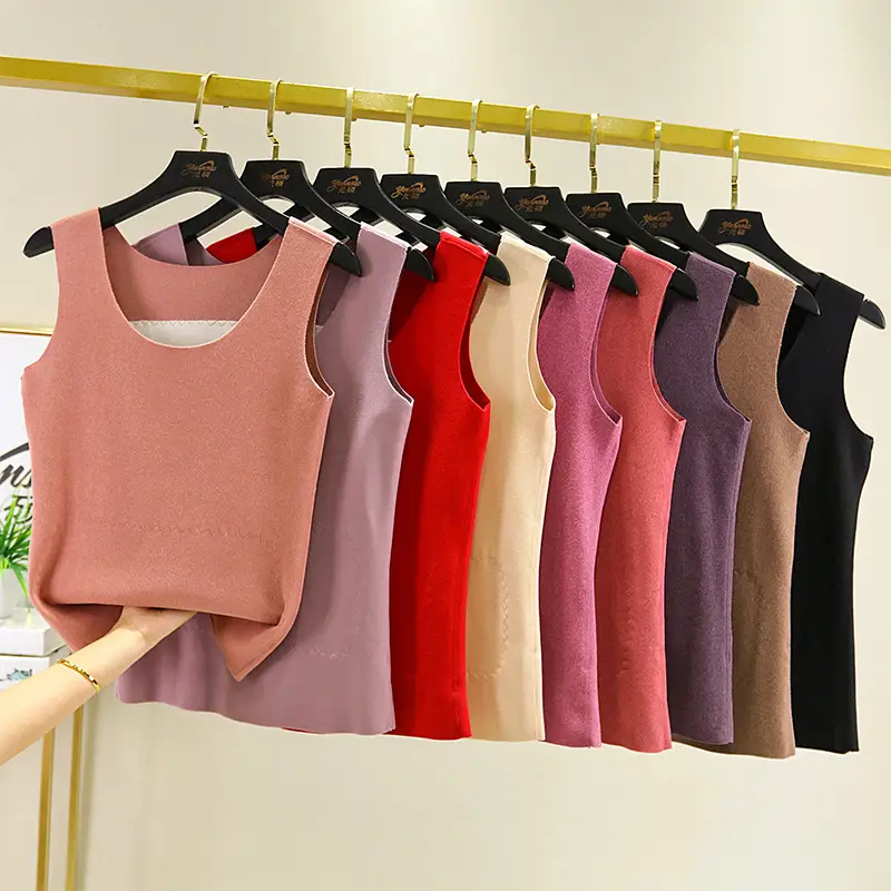 Women Velvet Thermal Vest Pink White Patch Medium Large - Image 9