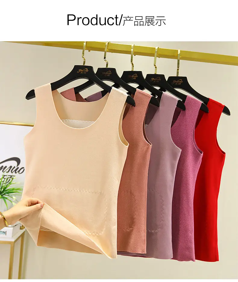 Women Velvet Thermal Vest Pink White Patch Medium Large — feature 18