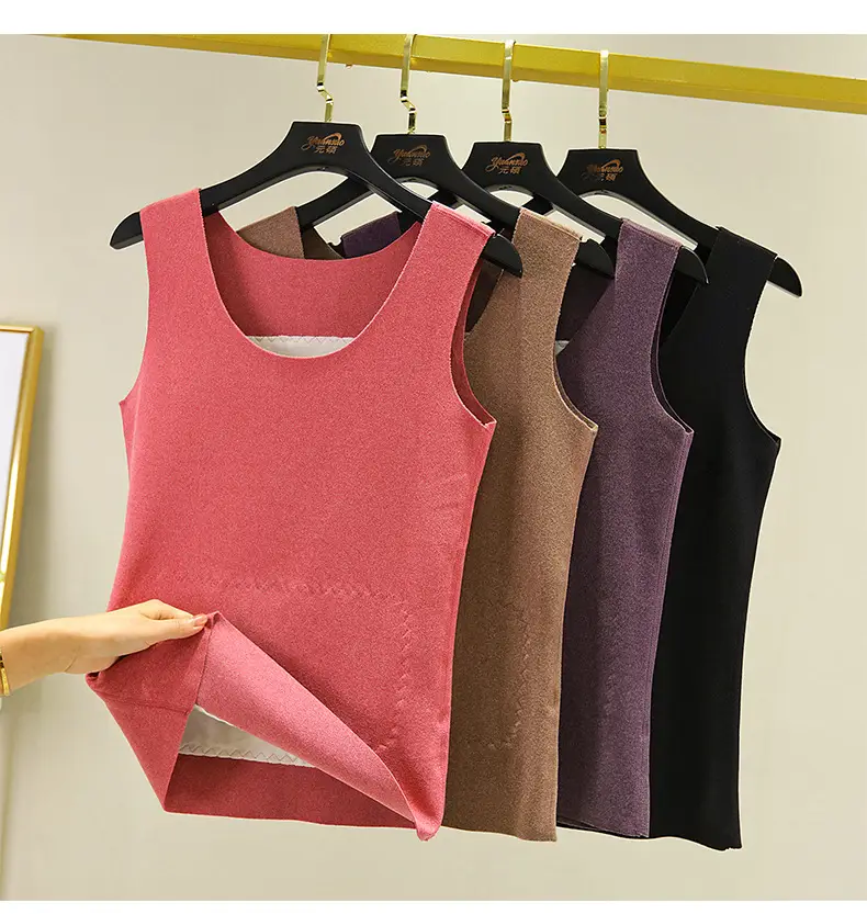 Women Velvet Thermal Vest Pink White Patch Medium Large — feature 19