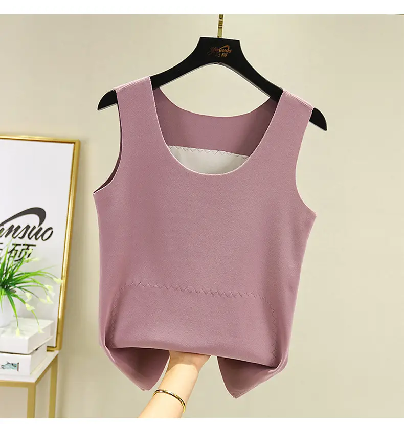 Women Velvet Thermal Vest Pink White Patch Medium Large — feature 20