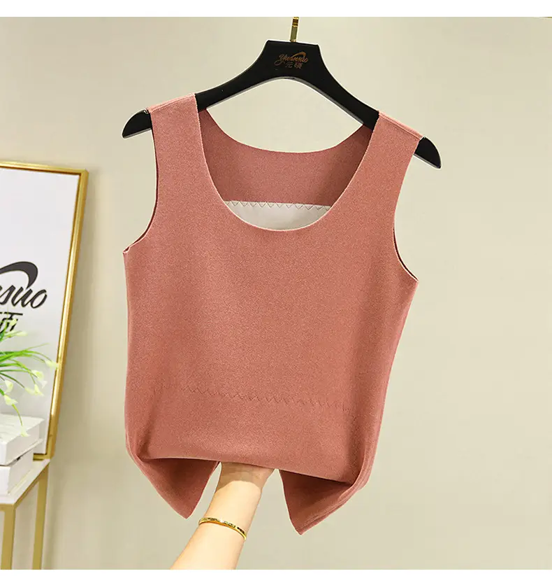 Women Velvet Thermal Vest Pink White Patch Medium Large — feature 22