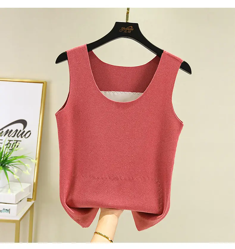 Women Velvet Thermal Vest Pink White Patch Medium Large — feature 24