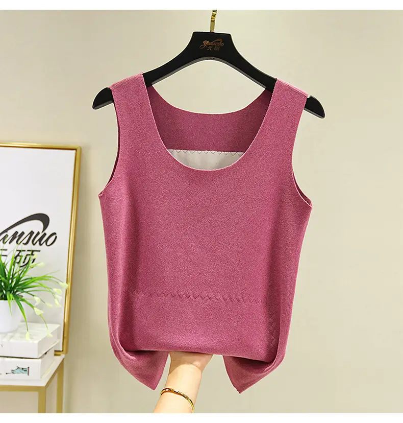 Women Velvet Thermal Vest Pink White Patch Medium Large — feature 25