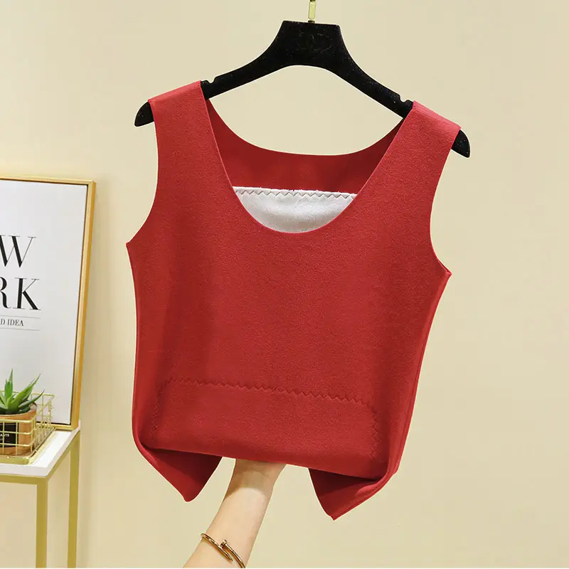 Women Velvet Thermal Vest Pink White Patch Medium Large - Image 3