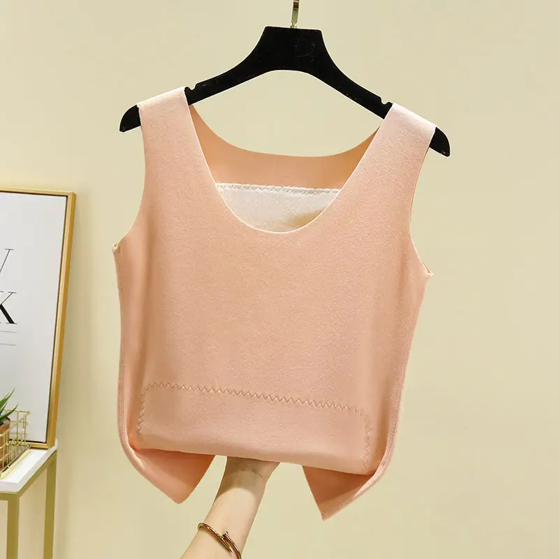 Women Velvet Thermal Vest Pink White Patch Medium Large - Image 4