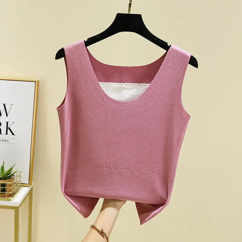 Women Velvet Thermal Vest Pink White Patch Medium Large - Image 6