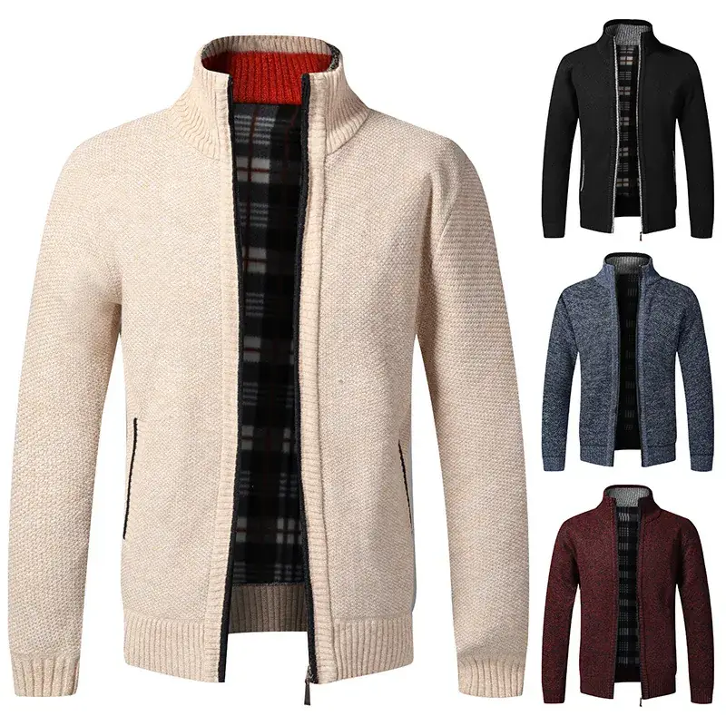 Men's Thickened Sweater Jacket Large Grey - Image 2