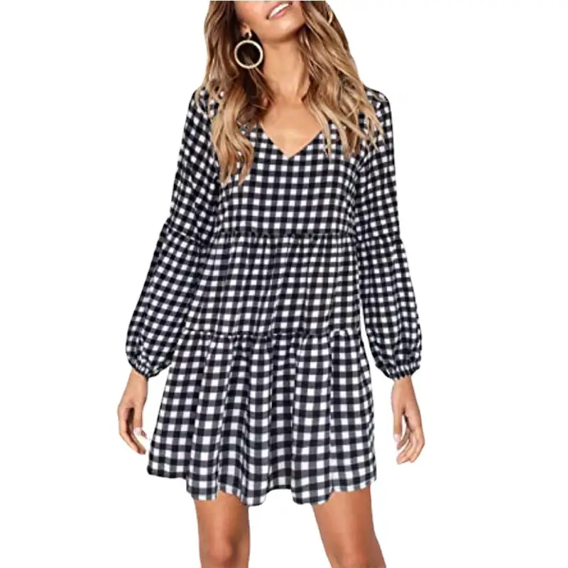 Summer V Neck Printed Dress Navy Blue Black Polka Dot