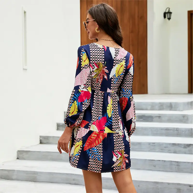 Summer V Neck Printed Dress Navy Blue Black Polka Dot — feature 23
