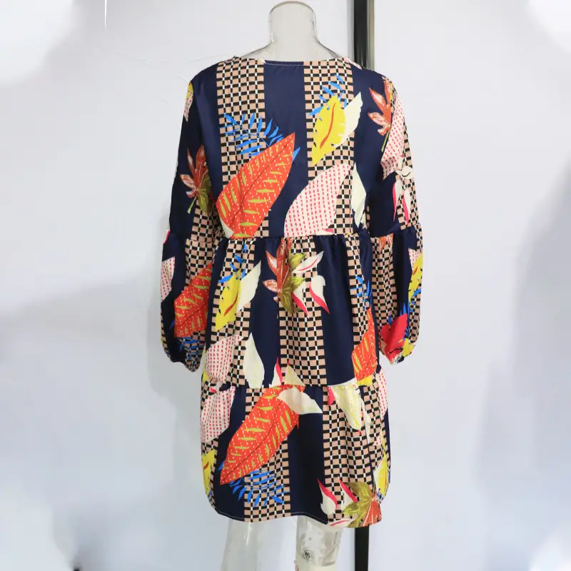 Summer V Neck Printed Dress Navy Blue Black Polka Dot — feature 26