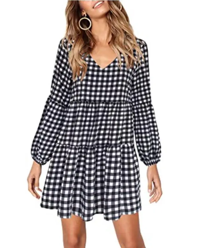 Summer V Neck Printed Dress Navy Blue Black Polka Dot