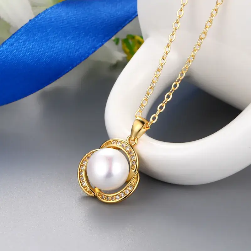 Pearl Wave Pendant with Crystal Set - Image 2