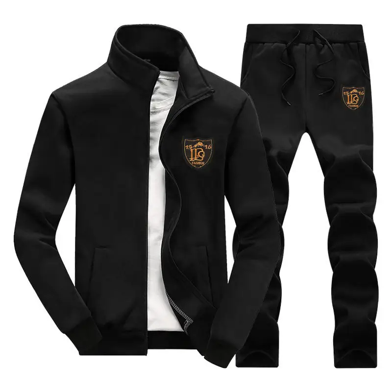 Men Black Full Zip Track Suit Spring Autumn Running Fitness Two-Piece - Image 9