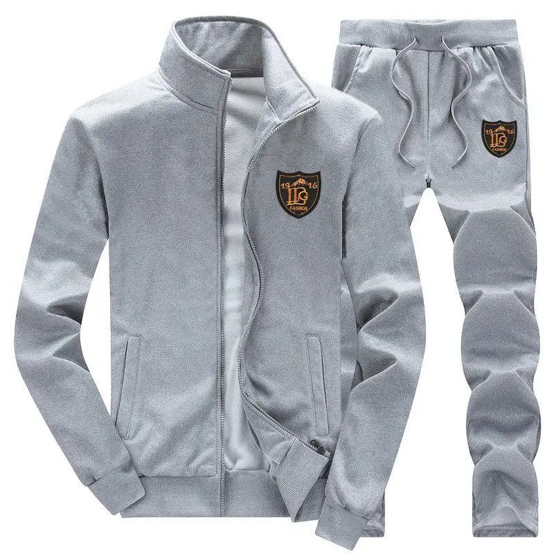 Men Black Full Zip Track Suit Spring Autumn Running Fitness Two-Piece - Image 2