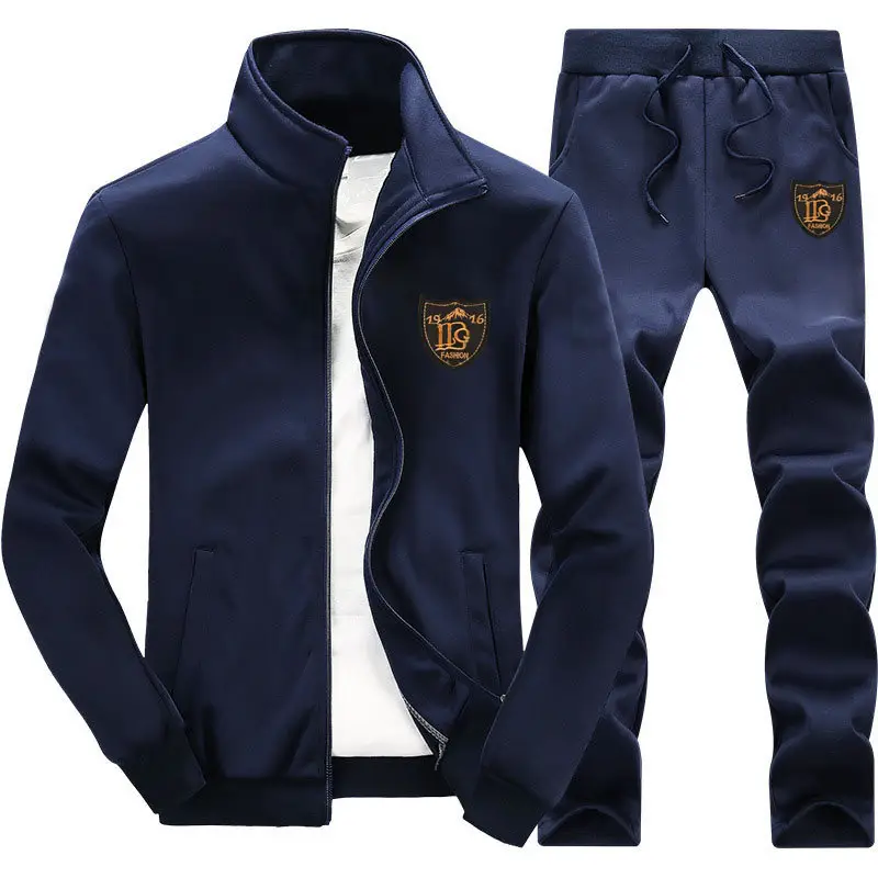 Men Black Full Zip Track Suit Spring Autumn Running Fitness Two-Piece - Image 4