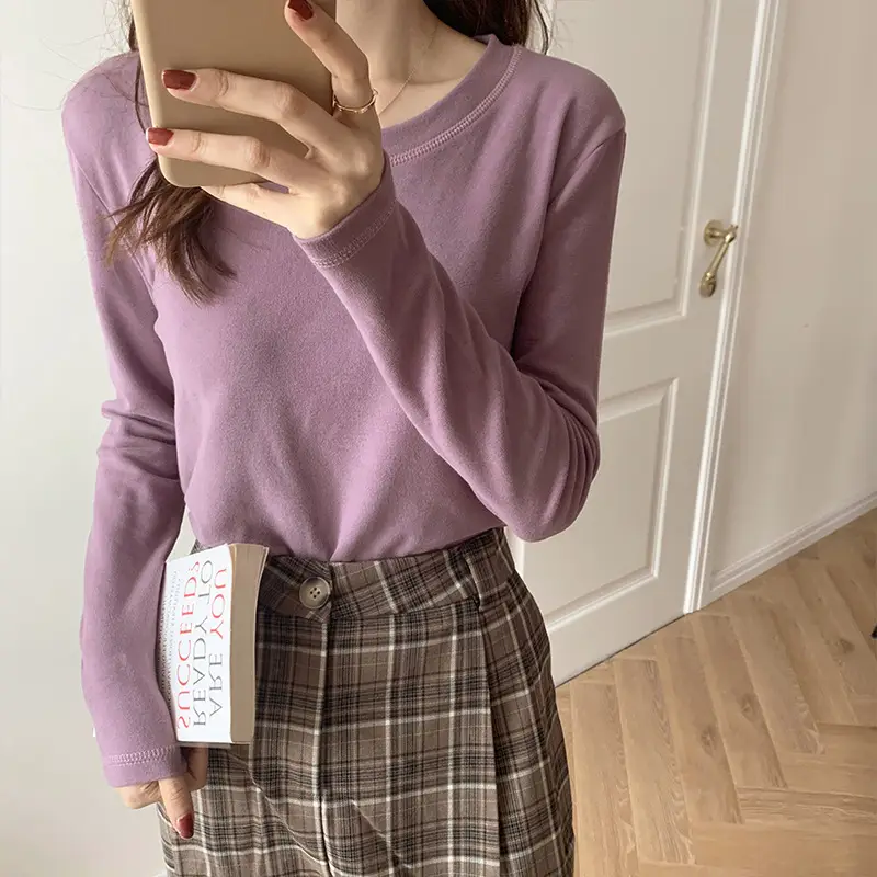 Women Fleece Lined Purple Top Long Sleeve Slim Fit - Image 6