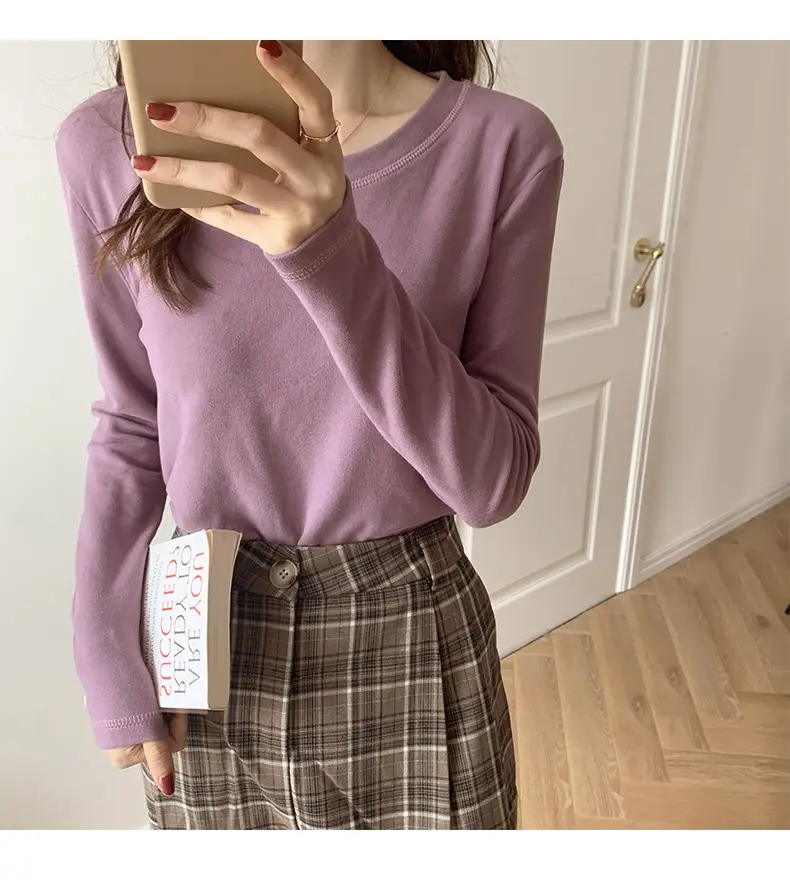 Women Fleece Lined Purple Top Long Sleeve Slim Fit — feature 14