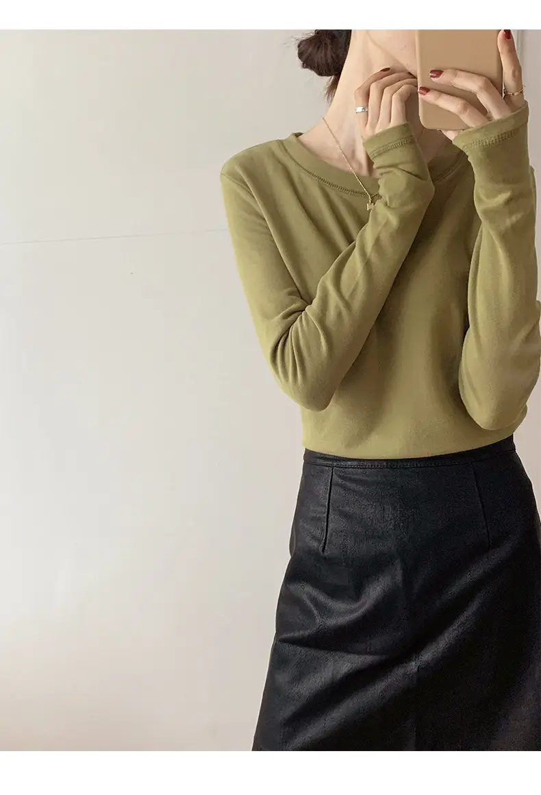 Women Fleece Lined Purple Top Long Sleeve Slim Fit — feature 19