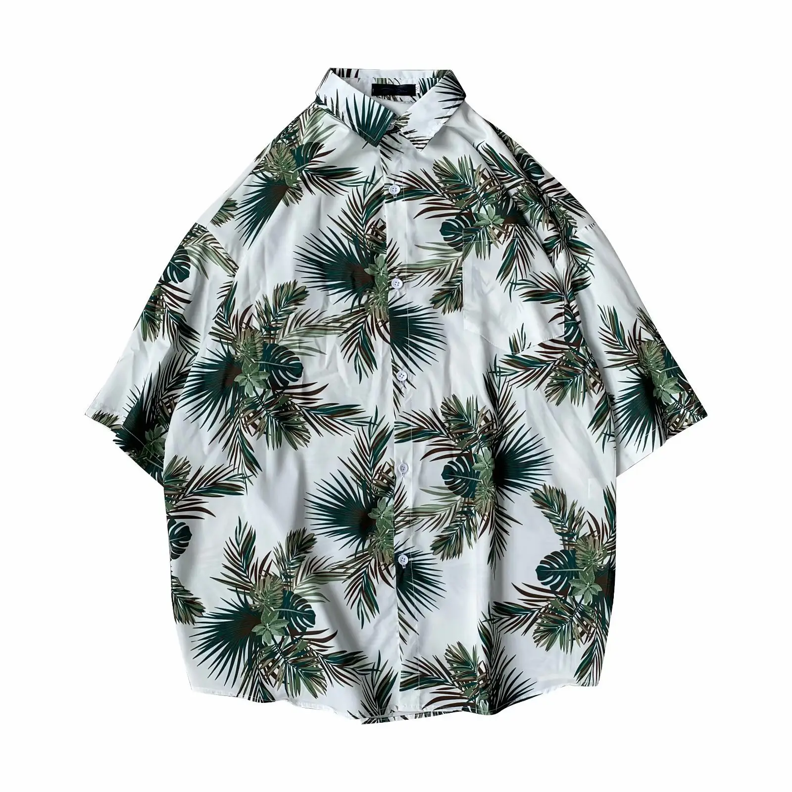Men Safflower Leaf Print Short Sleeve Shirt - Image 21