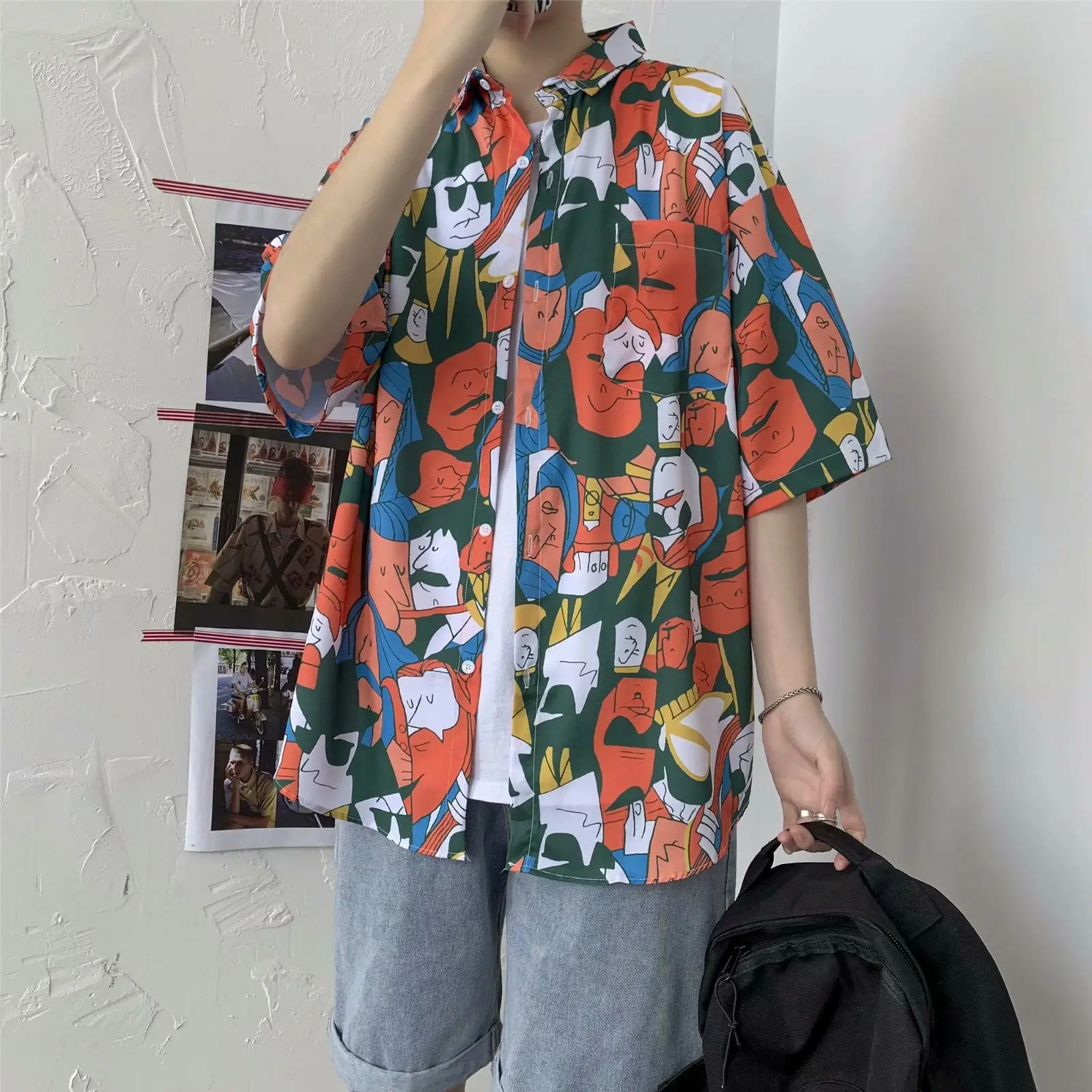 Men Safflower Leaf Print Short Sleeve Shirt - Image 15