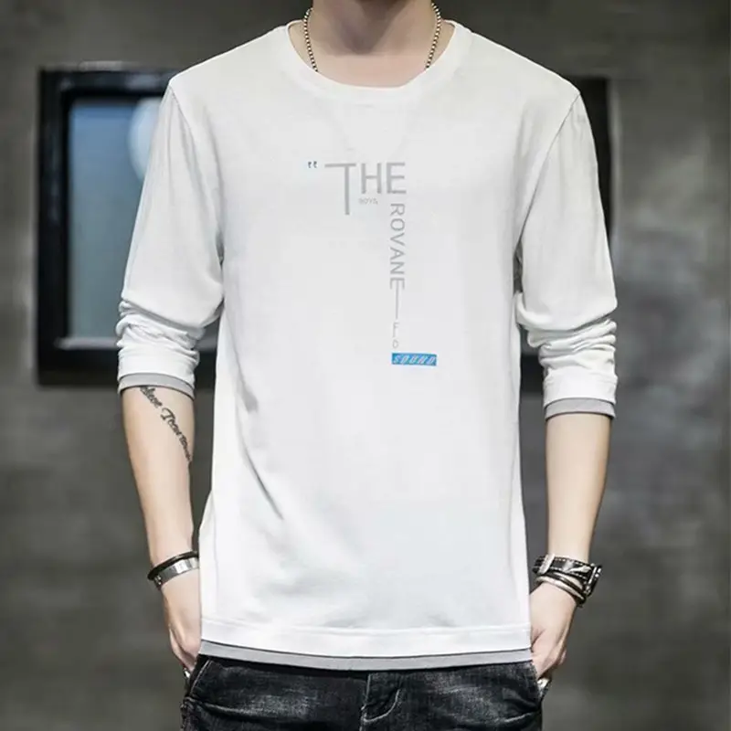 Men Long Sleeve T-Shirt Grey Slim Fit 2020 - Image 4