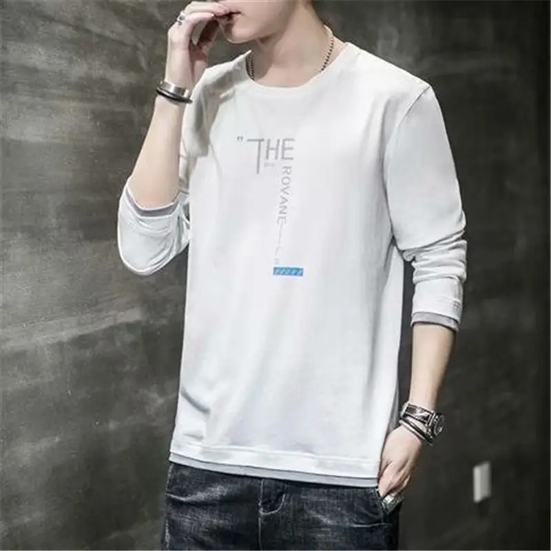 Men Long Sleeve T-Shirt Grey Slim Fit 2020 - Image 3