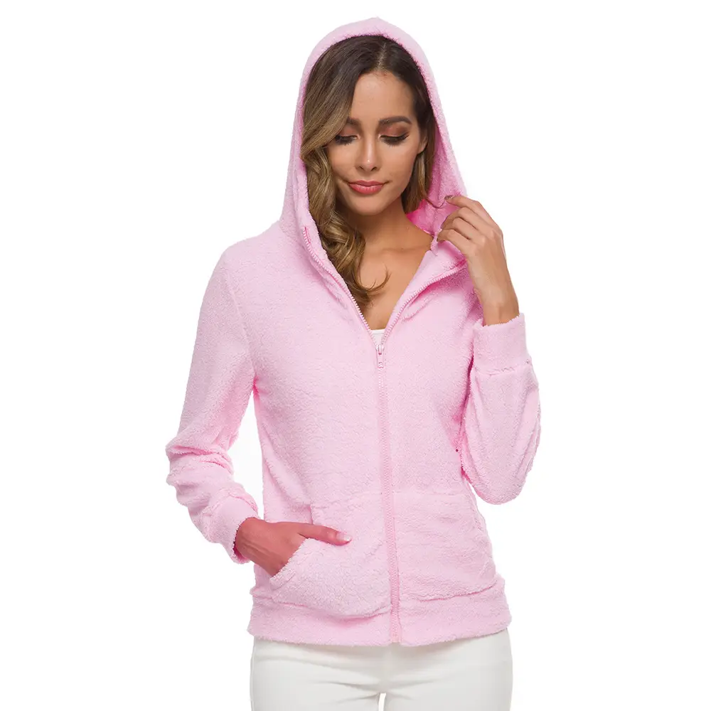 Women's Stuffed Zipper Hoodie Cream Solid Color — feature 5
