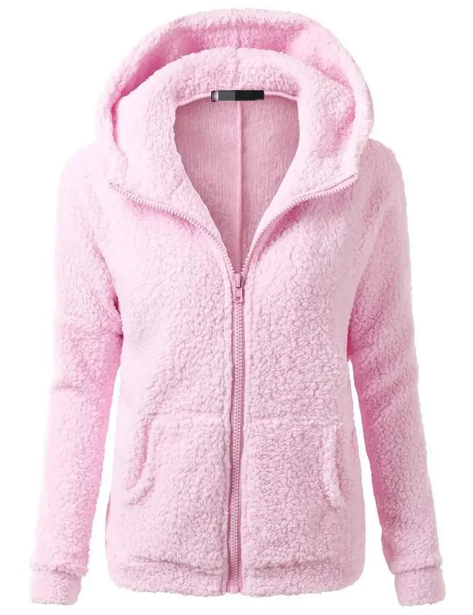 Women's Stuffed Zipper Hoodie Cream Solid Color - Image 2