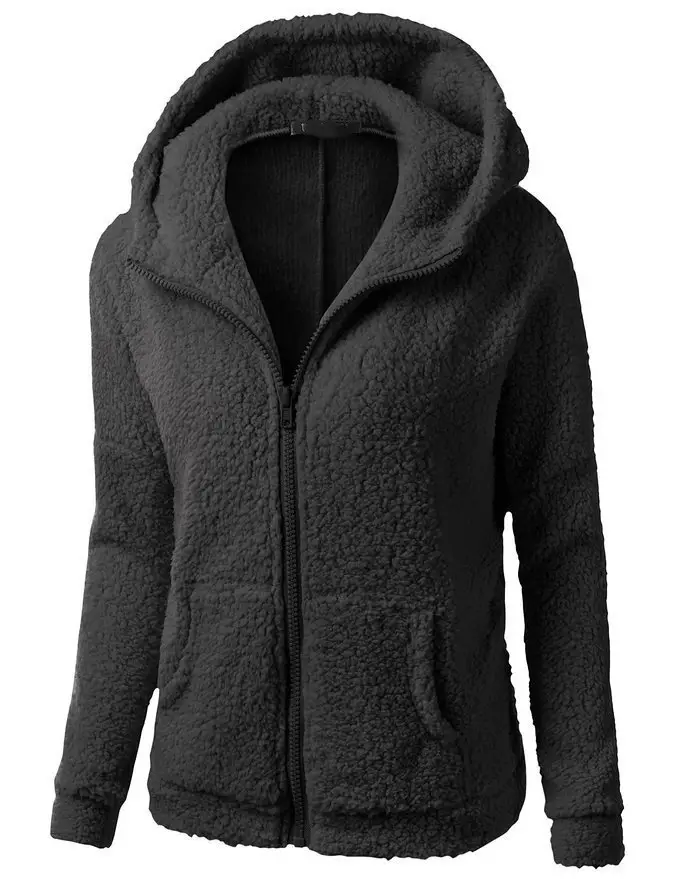Women's Stuffed Zipper Hoodie Cream Solid Color - Image 3