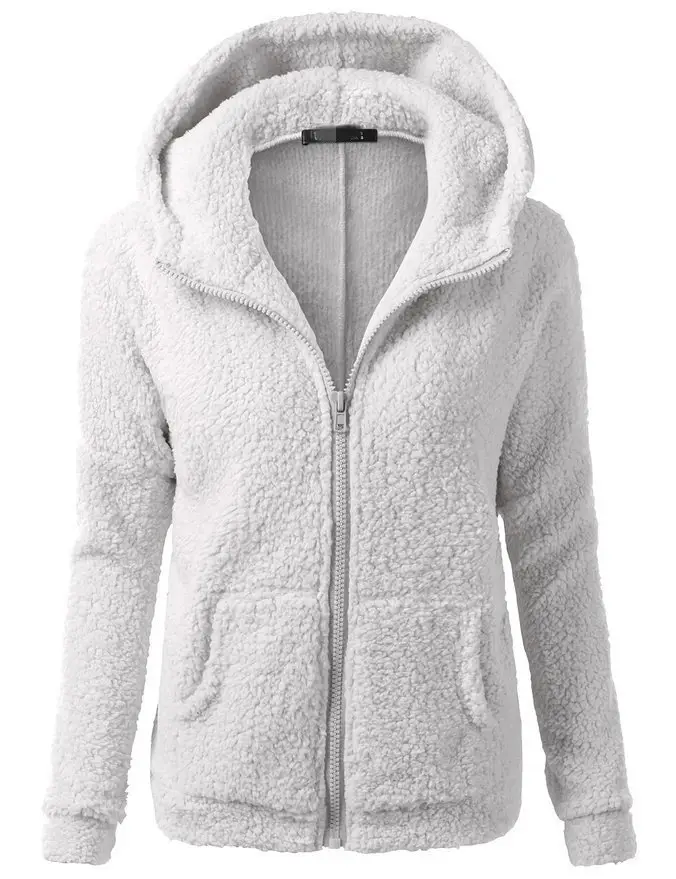 Women's Stuffed Zipper Hoodie Cream Solid Color - Image 8