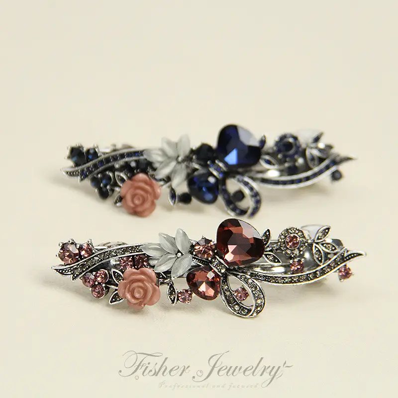 New Classic Retro Hairpin Flower Top Clip Rhinestone Large Spring Clip Ponytail Clip