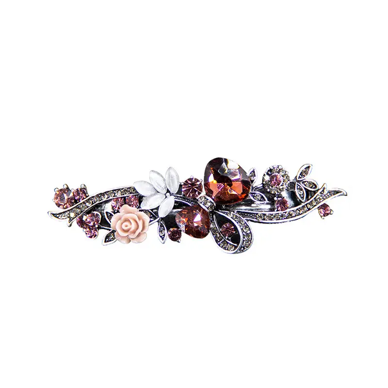 New Classic Retro Hairpin Flower Top Clip Rhinestone Large Spring Clip Ponytail Clip