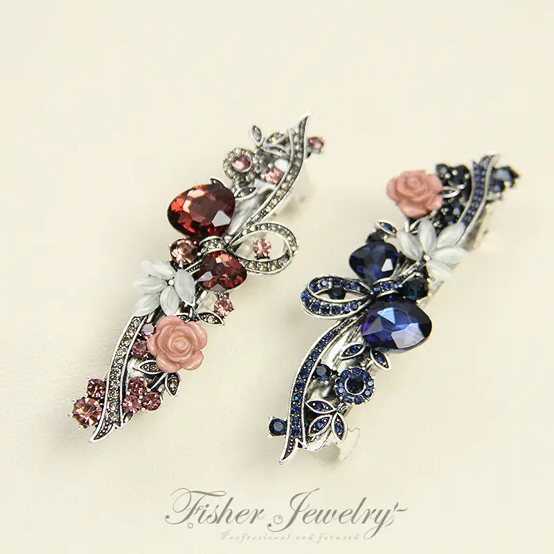 New Classic Retro Hairpin Flower Top Clip Rhinestone Large Spring Clip Ponytail Clip — feature 19