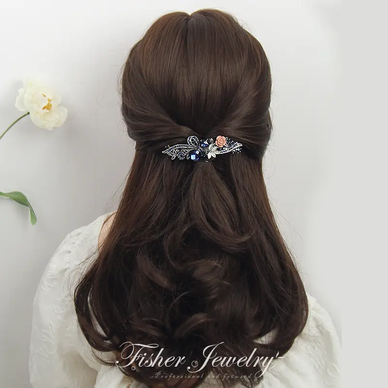 New Classic Retro Hairpin Flower Top Clip Rhinestone Large Spring Clip Ponytail Clip — feature 21