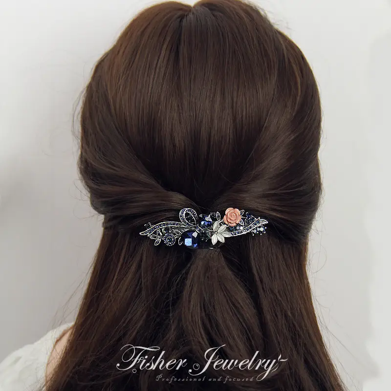 New Classic Retro Hairpin Flower Top Clip Rhinestone Large Spring Clip Ponytail Clip — feature 22