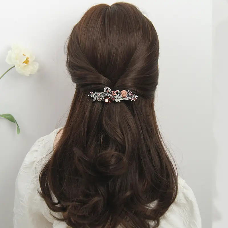 New Classic Retro Hairpin Flower Top Clip Rhinestone Large Spring Clip Ponytail Clip — feature 24