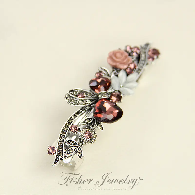 New Classic Retro Hairpin Flower Top Clip Rhinestone Large Spring Clip Ponytail Clip — feature 26