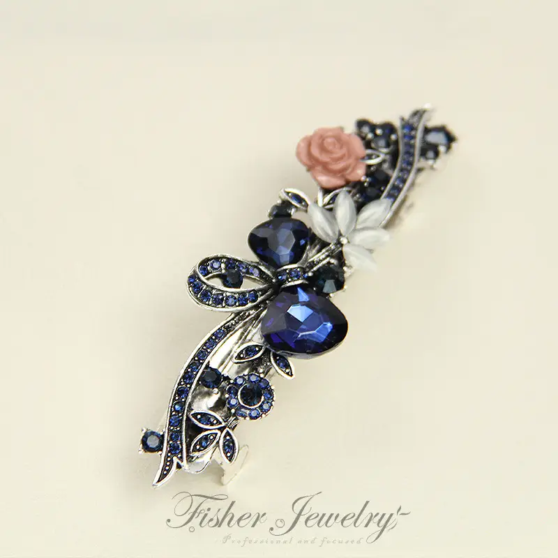 New Classic Retro Hairpin Flower Top Clip Rhinestone Large Spring Clip Ponytail Clip — feature 27