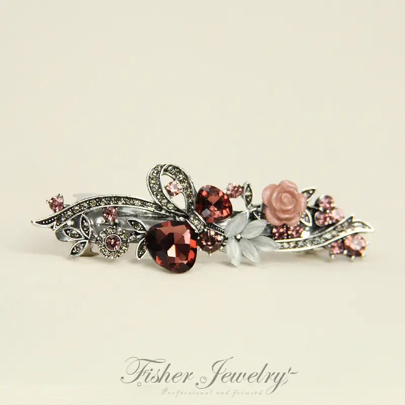 New Classic Retro Hairpin Flower Top Clip Rhinestone Large Spring Clip Ponytail Clip