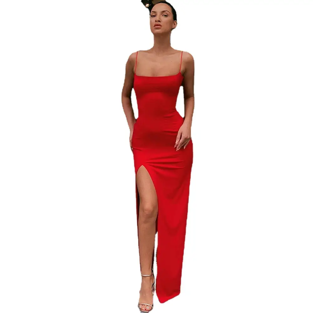 2022 Women's Slim Backless Slit Dress Black - Image 7