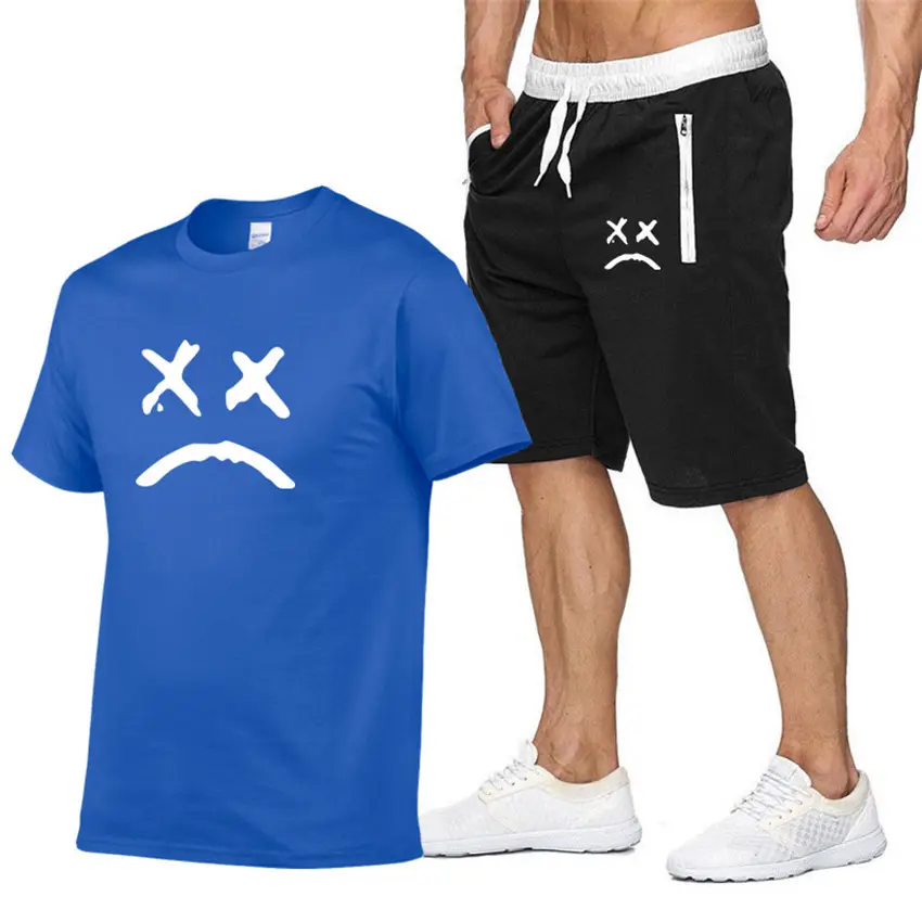 Men X-Print Grey Shorts & T-Shirt Set