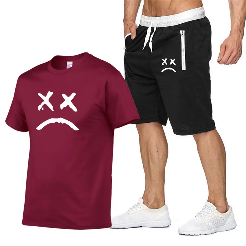 Men X-Print Grey Shorts & T-Shirt Set
