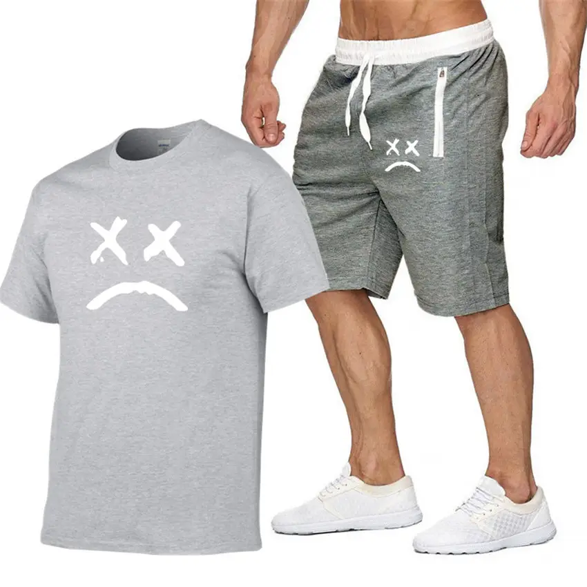 Men X-Print Grey Shorts & T-Shirt Set